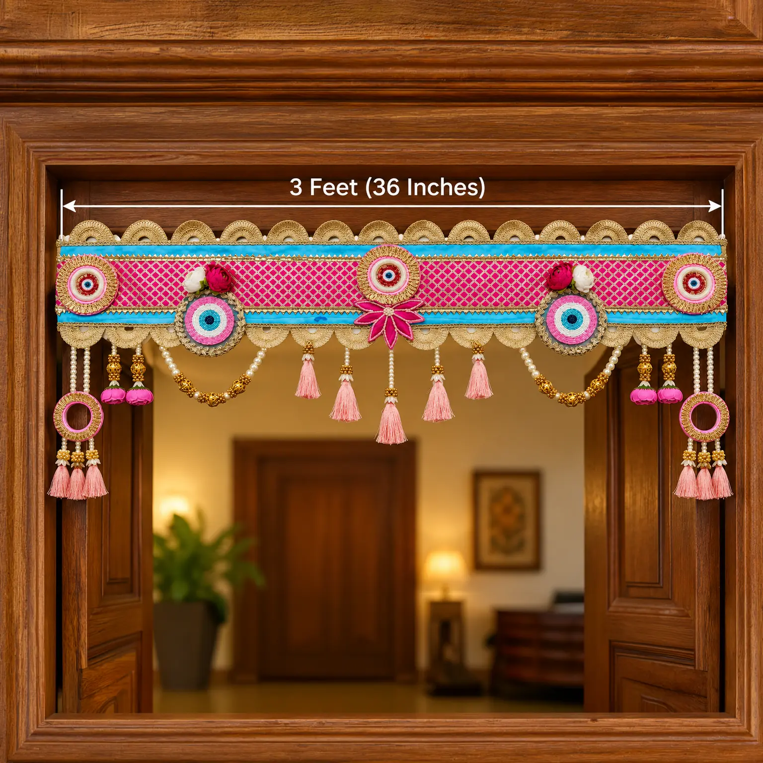 Ornate Pink and Aqua Indian Toran