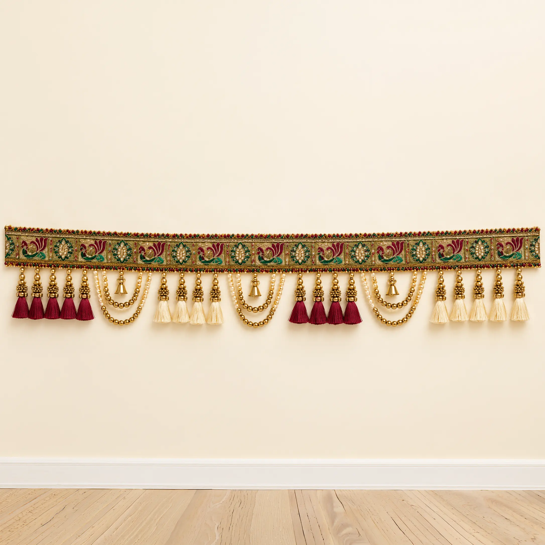 Elegant Maroon and Gold Embroidered Toran