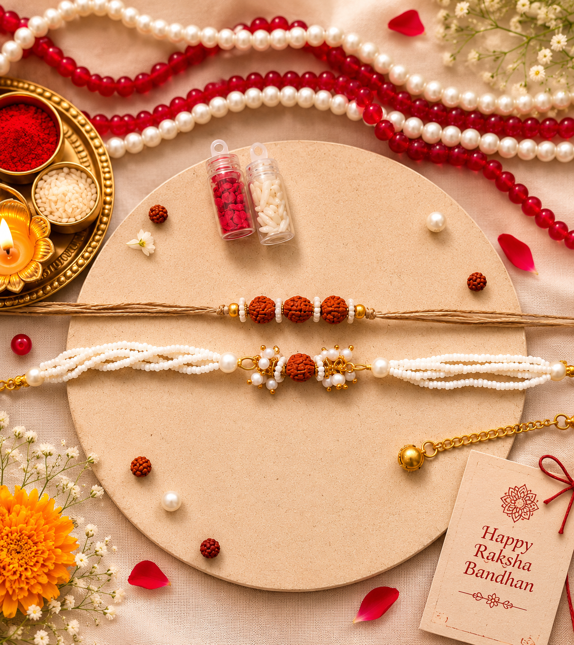 Rudraksha Pearl Rakhi Set
