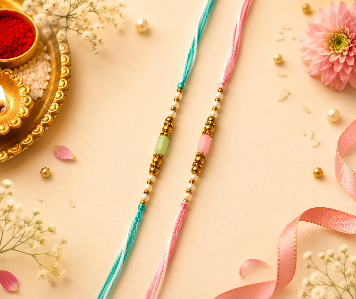Pastel Crystal Pearl Rakhi 