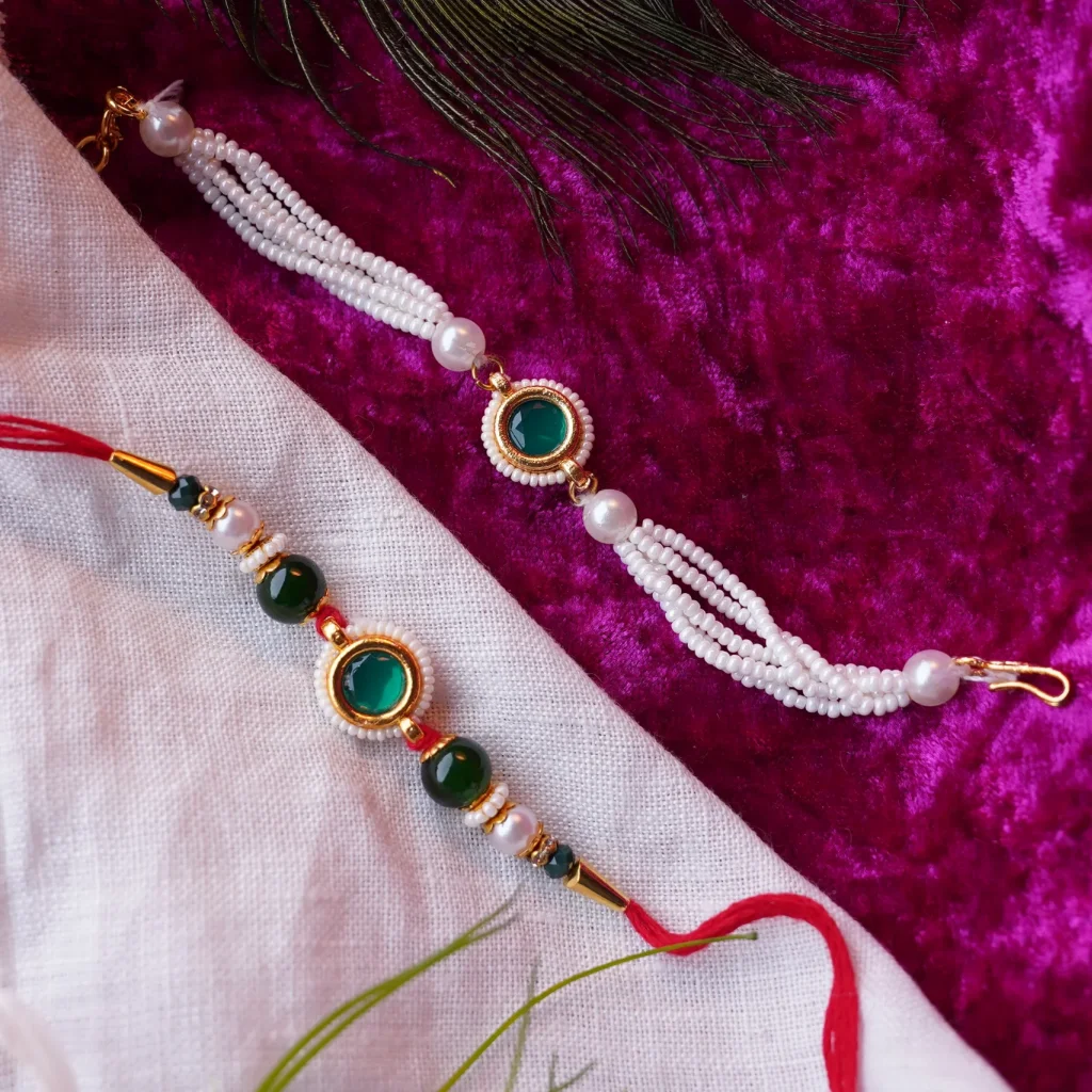 Classic Green Stone  Couple Rakhi