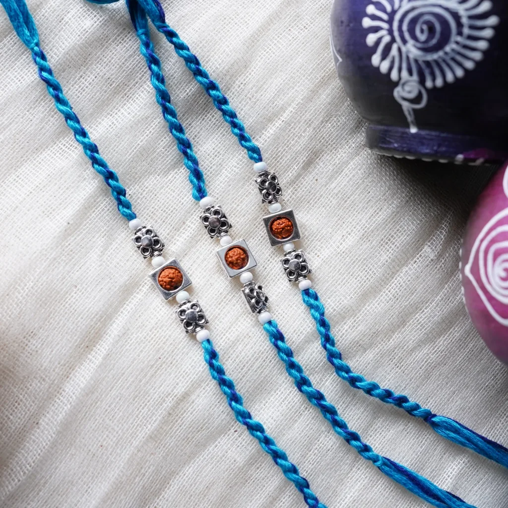 Rudraksh artificial silver Rakhi